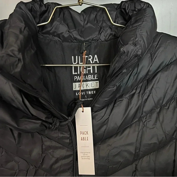 Packable Puffer Quilted Jacket Black Zip Closure Lightweight High Neck - Picture 4 of 5